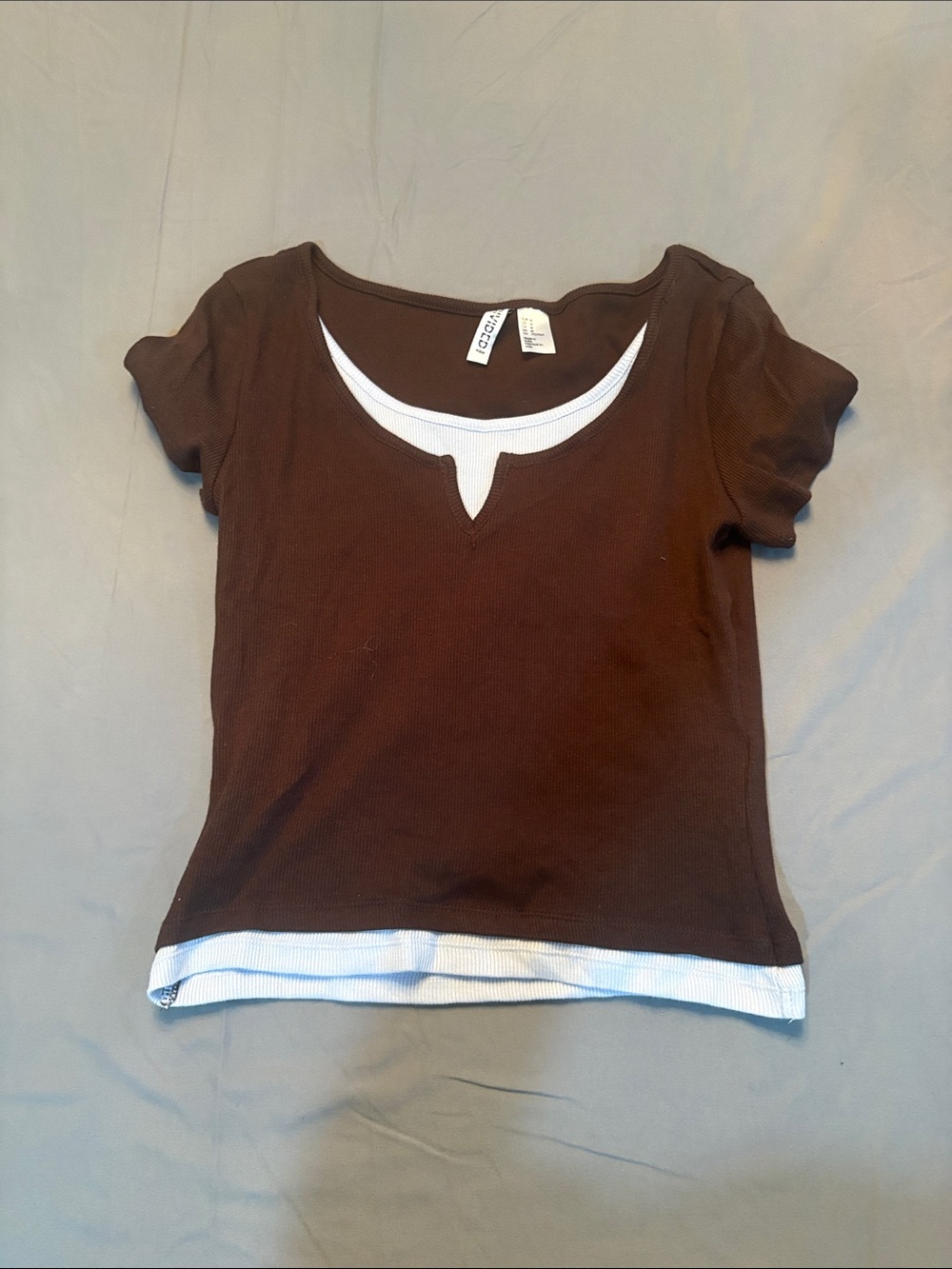H&M Girls' Brown Layered-Look Top with blue Trim